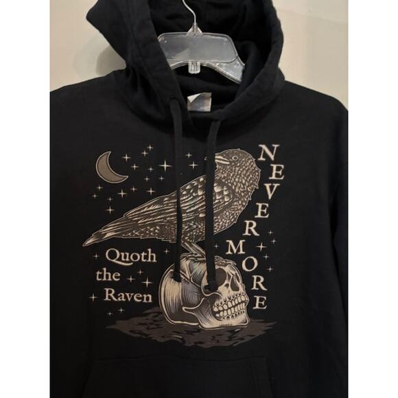 Edgar Allan Poe Nevermore The Raven Pullover Hoodie Gothic Witchie Sz Large - Picture 2 of 6